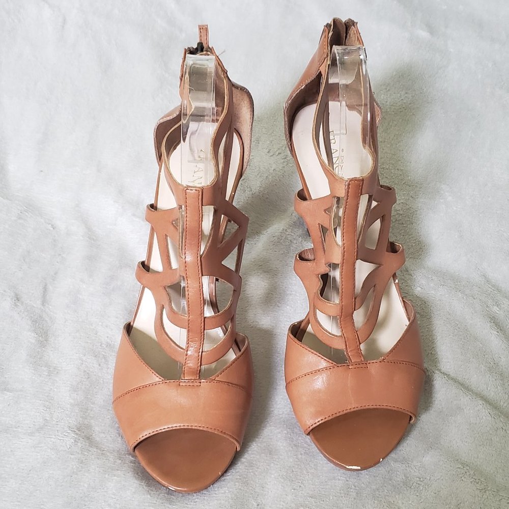 Franco Sarto Strappy Light Brown Leather Heels, Size 10